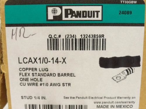 Panduit LCAX1/0-14-X; Copper Compression Lug # 1/0 AWG