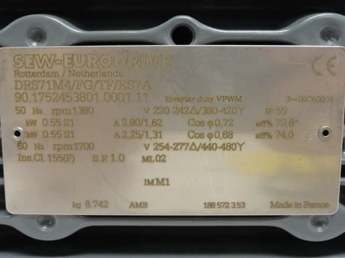 SEW DRS71M4/FG/TF/ES7A; AC Motor 0.55kW; 380-420V; 1380RPM; 3Ph