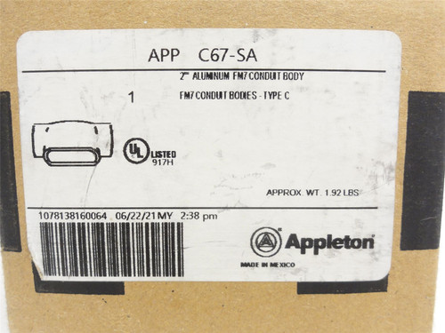 Appleton C67-SA; Aluminum Conduit Body; Size: 2NPT