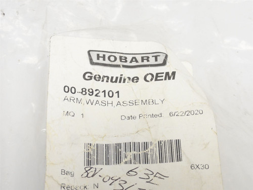 Hobart 00-892101; Wash Arm Assembly; Lx18; LX18H; LX30; LXiC