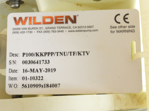Wilden P100/KKPPP/TNU/TF/KTV; AODD Pump; 1/2"; Clamped; Threaded