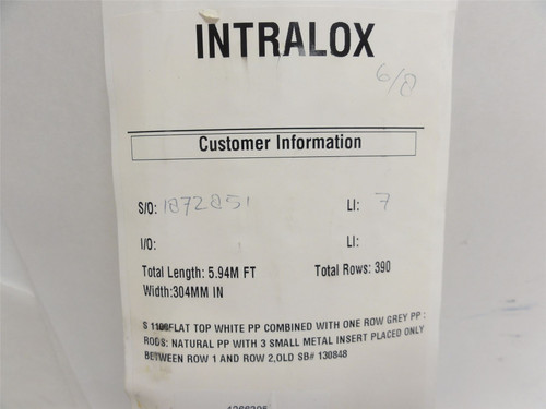 Intralox S1100-304mm-17; Belting; 12" Wide x 17' Long