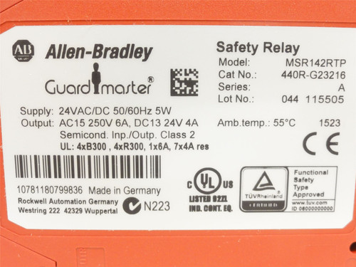 Allen-Bradley MSR142RTP; Guardmaster Relay Cat# 440R-G23216