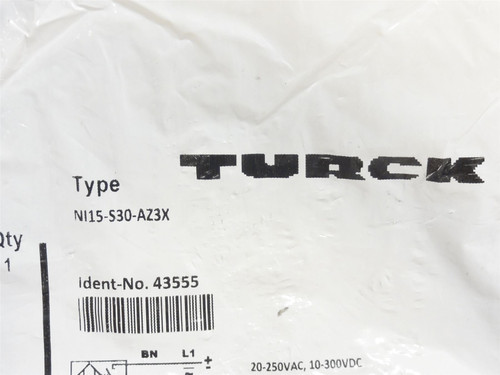 Turck NI15-S30-AZ3X; Inductive Sensor 43555; 20-250VAC
