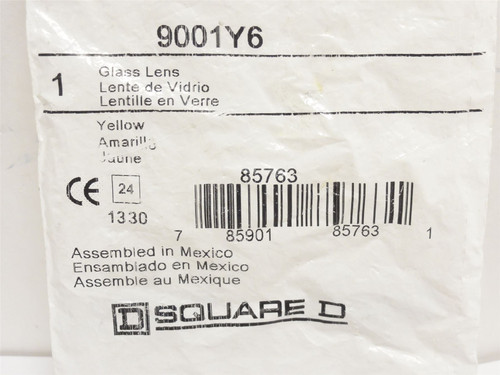 Square D 9001Y6; Domed Yellow Glass Pilot Light Lens; 30mm