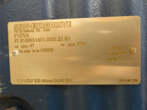 SEW F127/A; Parallel-Shaft Helical Gearbox; 37.28:1 Ratio