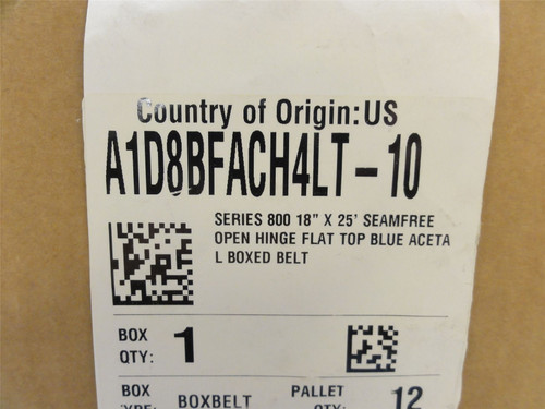 Intralox A1D8BFACH4LT-18; Series 800 Conveyor Belt 18"w x25'L
