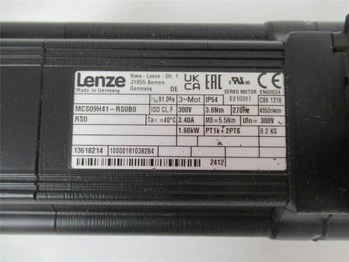 Lenze MCS09H41-RS0B0; Servo 10.2AMP 300V 270HZ 4050RPM 11 NM
