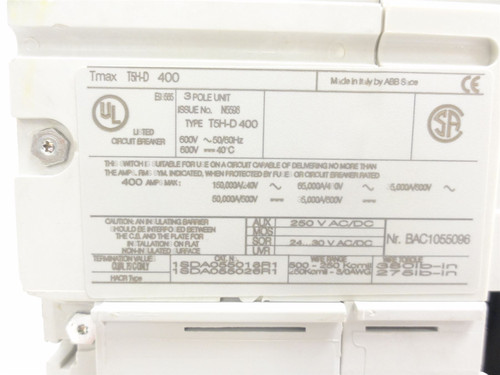 ABB T5H400DW; Tmax Molded Case Switch 400A; 3P; 600V