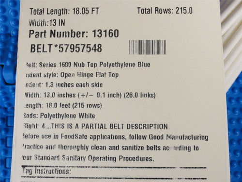 Intralox S1600-13-18; Nub Top Flighted Belt; 13" W x 18' L