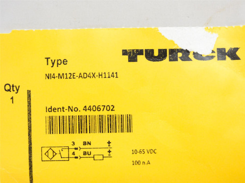 Turck NI4-M12E-AD4X-H1141; Proximity Sensor 4406702; 10-30VDC