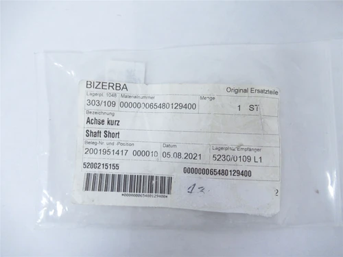 Bizerba 65480129400; Shaft Pink F/Brk