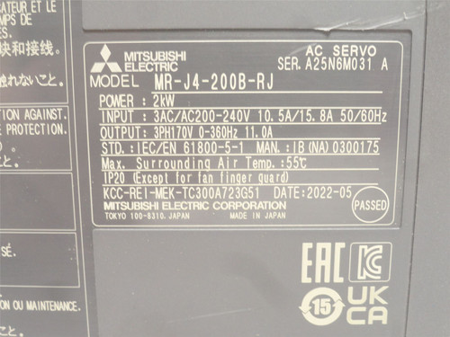 Mitsubishi MR-J4-200B-RJ; Servo Drive Unit/Amplifier; 2kW