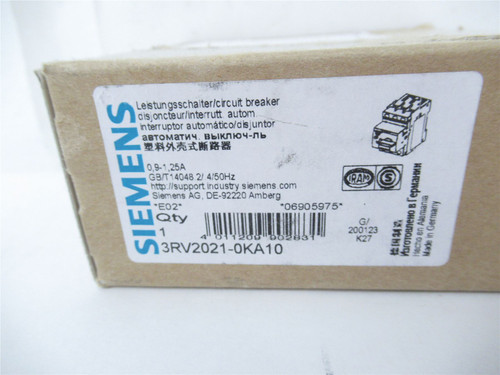 Siemens 3RV2021-0KA10; Manual Starter 3-Pole .9-1.25A