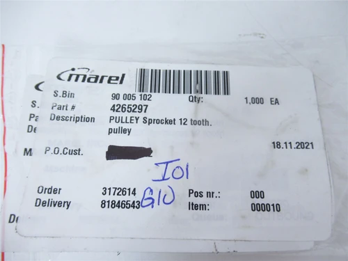 Marel 4265297; Pulley Sprocket 12 Teeth