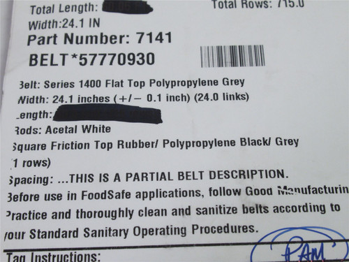 Intralox S1400-24.1-8; Series 1400 Flat Top Belt; 8'L X 24.1"W