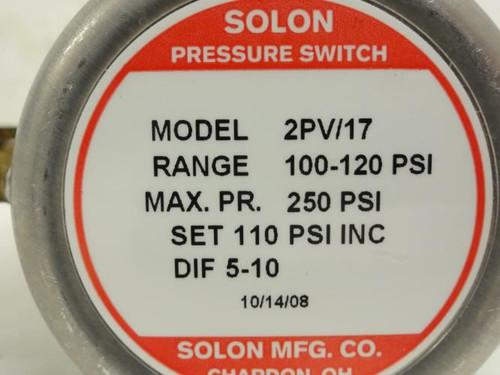 Solon 2PV/17; Pressure Switch; 1/4 FNPT 100-120Psi; 250 Max