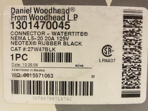 Woodhead 27W47BLK; Watertite Connector; 20A; 125V; 2P; Black
