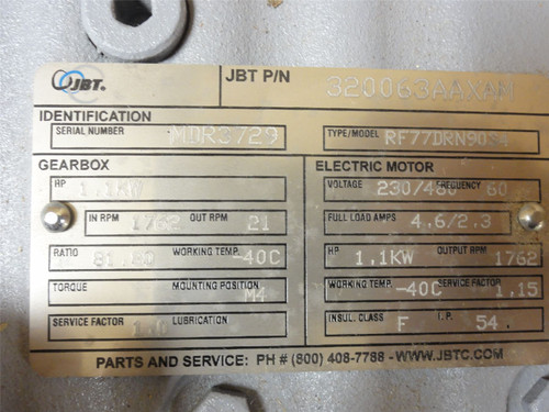 JBT 320063AAXAM; AC Gearmotor; 81.8:1 Ratio; 3HP; 230/460V
