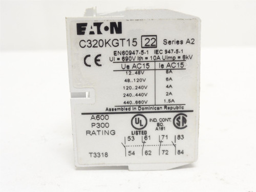 Eaton C320KGT15; Aux Contact Block; 8A; 600V; 2NO/2NC