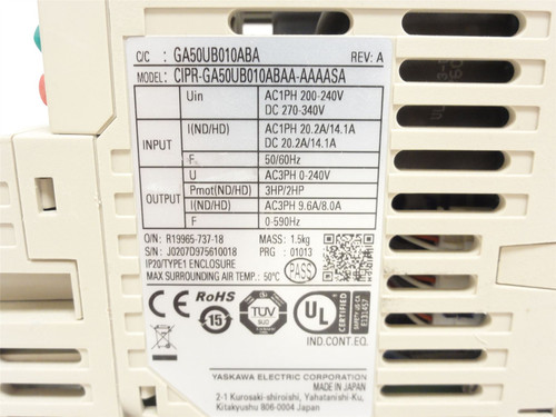 Yaskawa CIPR-GA50UB010ABAA-AAAASA; AC Drive 3HP 1-PH IN; 3-PH OUT