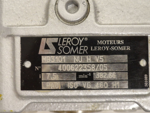 Leroy-Somer 400622358/05; AC Gear Motor; 7.5:1 Ratio; 1.31kW