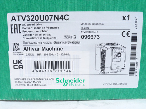 Schneider ATV320U07N4C; AC Drive 1HP 380-500VAC 3ph