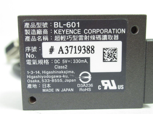 Keyence BL-601; Barcode Scanner; 5VDC; 330mA; W/Accessories