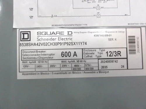 Square D 8538SHA42V02CH30P91P92SX11Y74; Control Cabinet