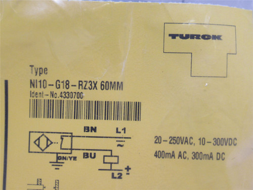 Turck NI10-G18-RZ3X; Inductive Sensor 4330700; 250VAC/300VDC