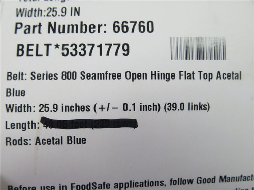 Intralox S800-25.9-9; Series 800 Belt; 9'L x 25.9"W