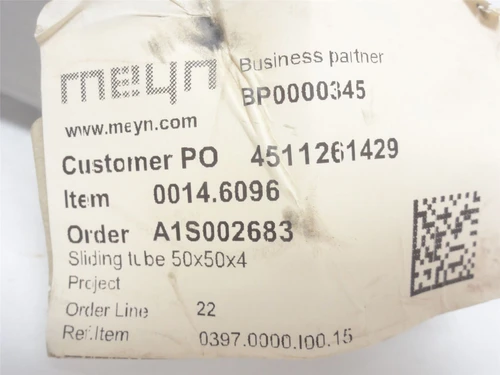Meyn 0397.0000.100.15; Sliding Tube; SS; 50x50x4