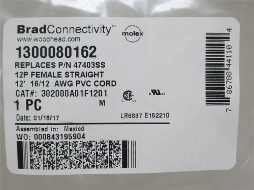 Woodhead 1300080162; Mini-Link Plug Assembly; 12P; 16AWG