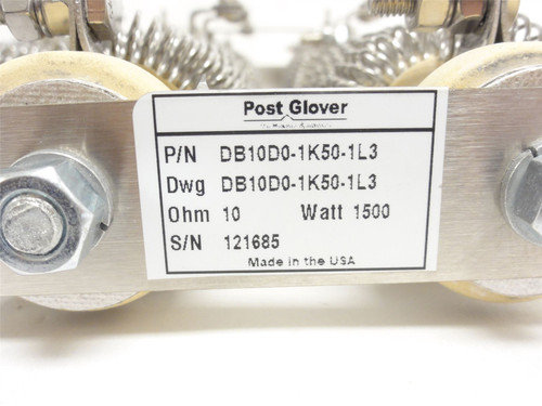 Post Glover DB10D0-1K50-1L3; Brake Resister 10 Ohms; 1500 Watt
