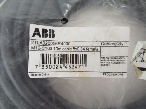 ABB 2TLA020056R4000; Cable  M12 8 Pin Female Straight 10M