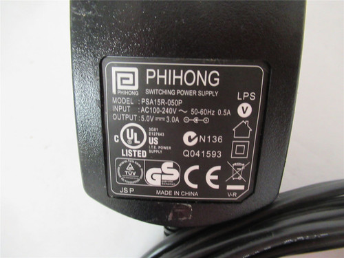 Phihong PSA15R-050P; Power Supply Output 3AMP 5VDC