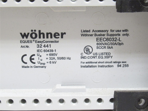 Wohner 32-441; Busbar Connector/Adaptor; 32A; 690VAC