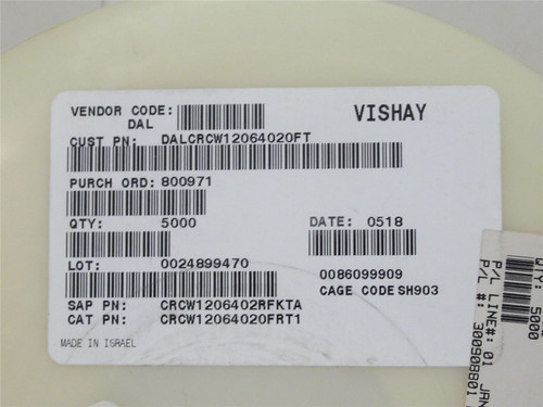 Vishay CRCW12064020FRT1; Lot-5000 Chip Resistor; +-1%