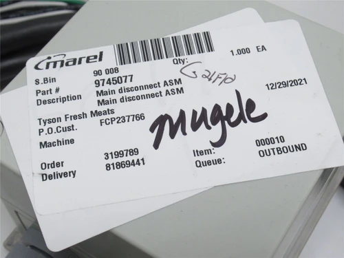 Marel 9745077; Main Disconnect ASM Assembly
