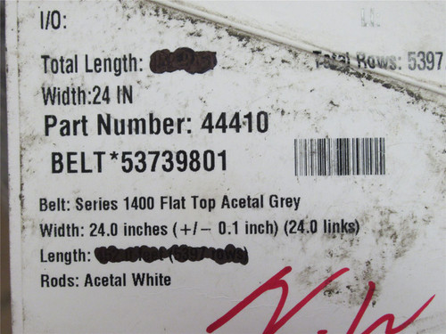 Intralox 44410-8; Series 1400 Flat Top Belt;  24"W x 8'L