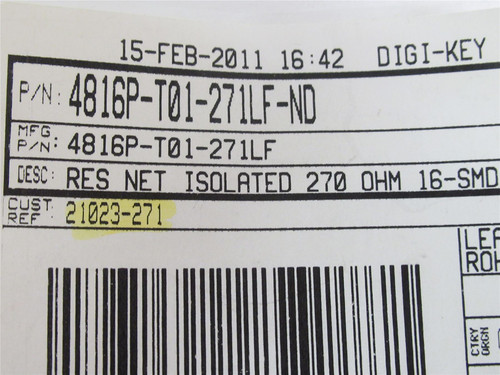 Bourns Inc. 4816P-T01-271LF ; Lot-38 Resistor Array; 270ohm