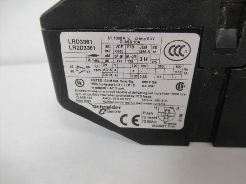 Schneider LRD3361; Overload Relay  3POLE 600VAC Adj AMP 55-70