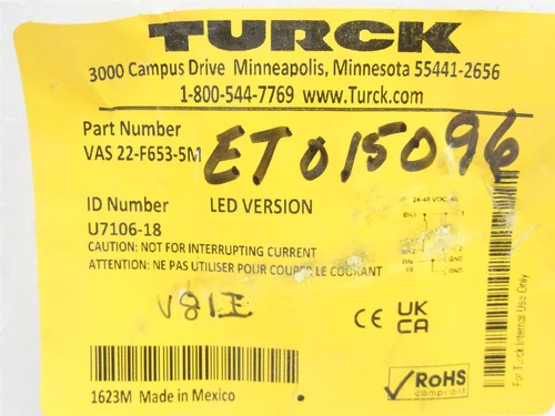 Turck VAS 22-F653-5M; Valve Plug U7106-18; 90Deg; 5m