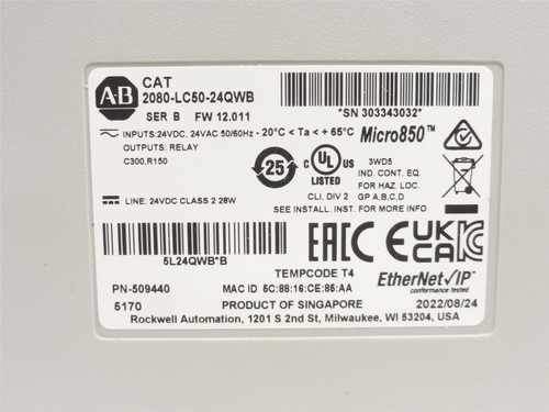 Allen-Bradley 2080-LC50-24QWB; PLC Controller; 24VAC/DC