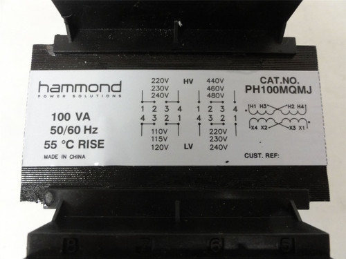 Hammond PH100MQMJ;  Transformer 100VA 240/480VAC Primary