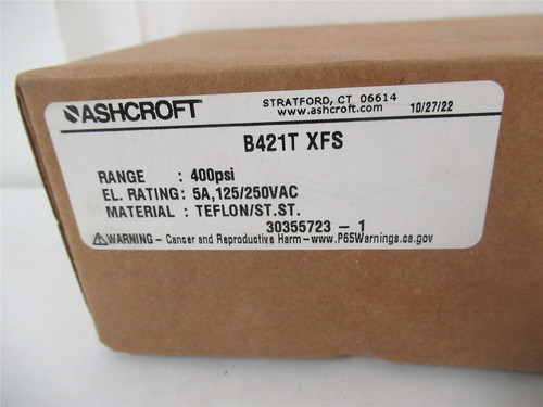 Ashcroft B421TXFS; Pressure Switch  5 Amp 125/250VAC 400PSI