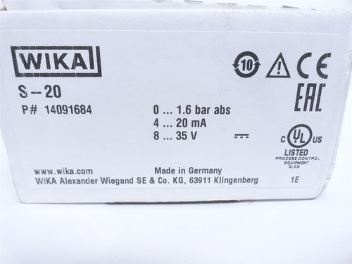 Wika S--20 14091684; Pressure Sensor; 0-1.6BAR; 8-35 VDC