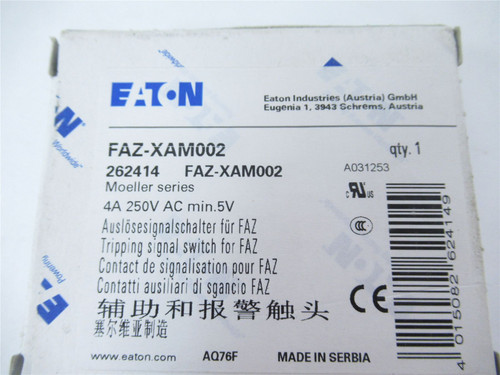 Eaton FAZ-XAM002; Circuit Breaker 2Amp 250V