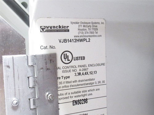 Vynckier VJB1412HWPL2; Flat Cover Bonded Window Enclosure; SS Inner