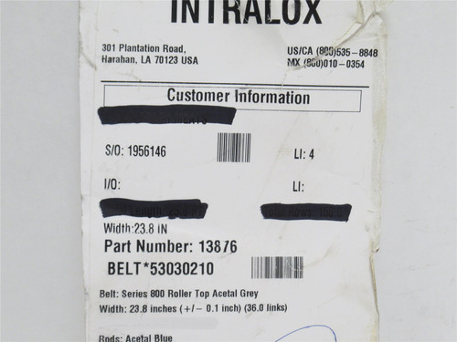 Intralox 5330210-5; Roller Top Conveyor Belt; 24" W x 5' Long
